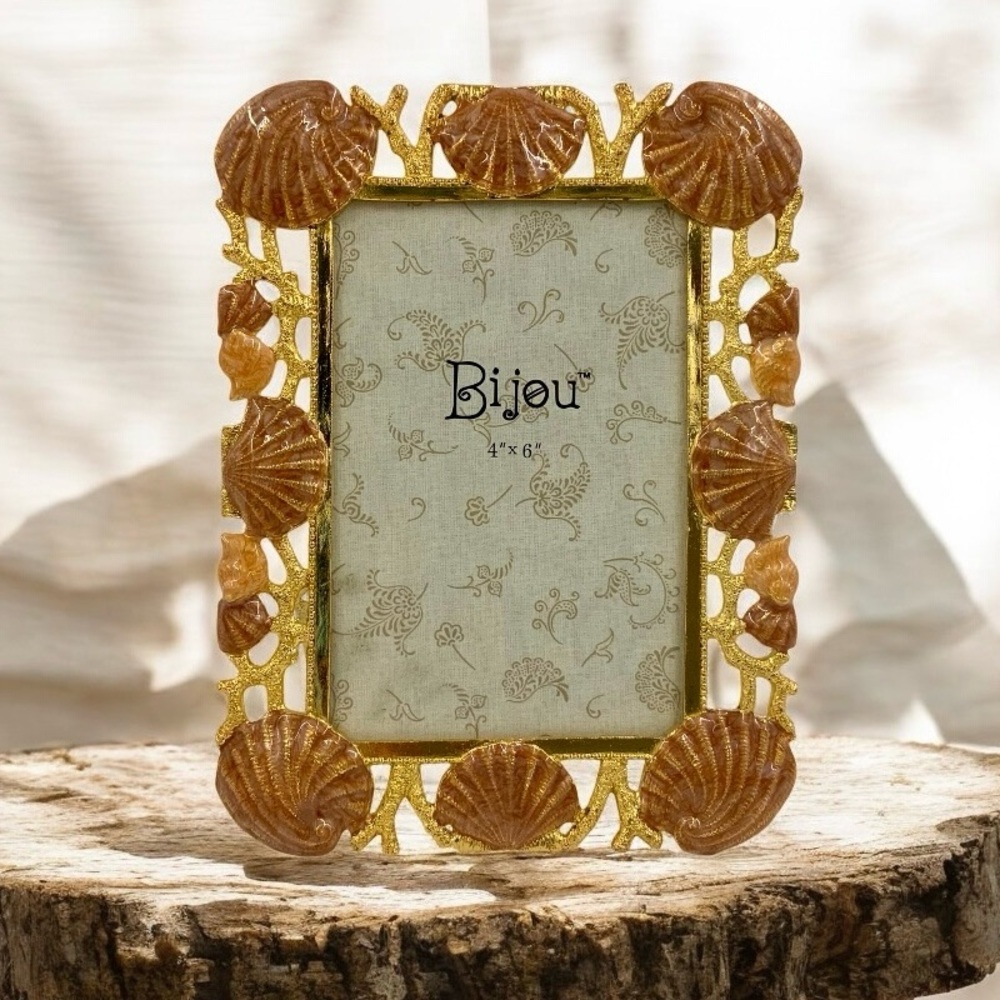 Bijou Enameled Seashell And Coral Picture Frame, 4 X 6 Elegant Beach Photo Frame